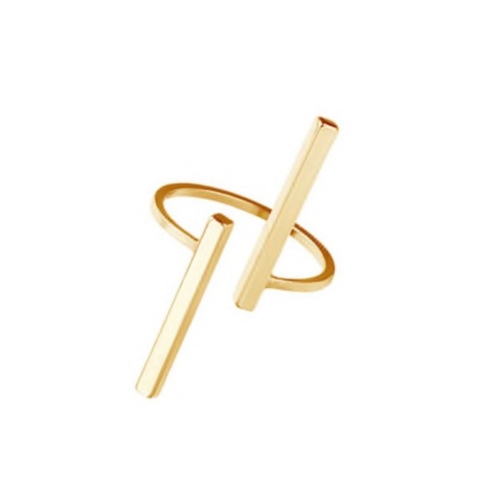 🍒Double Gold Bar Geometric Trendy Boho Ring - Picture 3 of 4